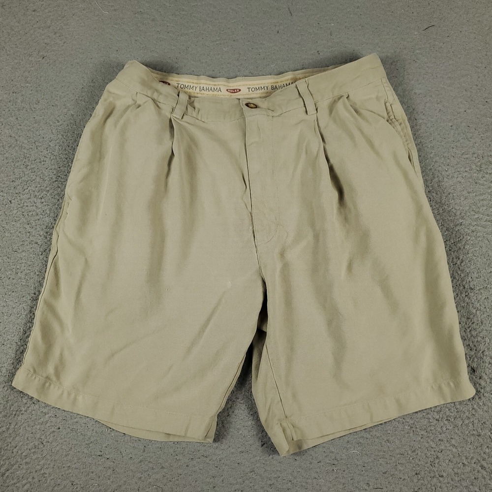 Tommy Bahama Shorts Mens Size 33 Beige Silk Casual Pleated Chino - Picture 1 of 8